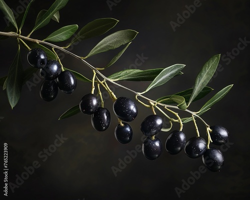 Hovering black olives  dark setting  glossy look  Mediterranean vibe.