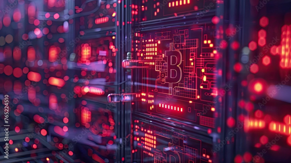 Obraz premium Blockchain data farm, cryptographic servers, digital currency, solid color background, 4k, ultra hd