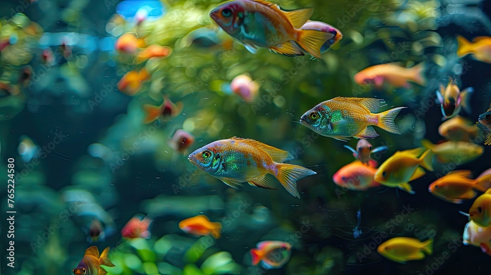 Smart aquariums with automated feeding and water quality monitoring, solid color background, 4k, ultra hd Smart aquariums with automated feeding and water quality monitoring, solid color background, 4k, ultra hd