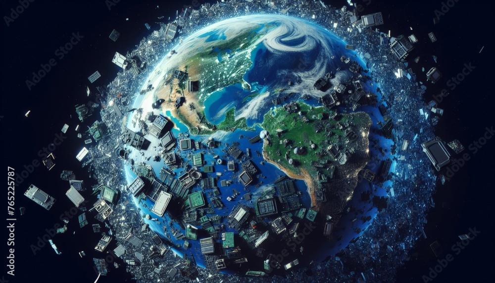 Planet earth is surrounded by garbage and waste. Eco concept. Earth Day. For banners, posters, cards, wallpapers, advertising, eco