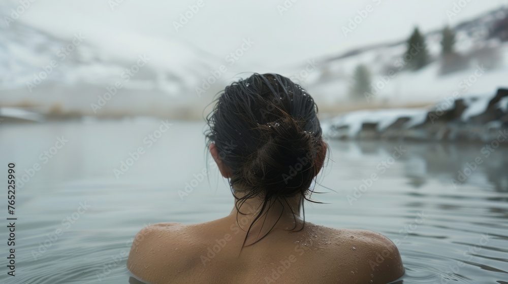 Fototapeta premium woman enjoying hot springs generative ai