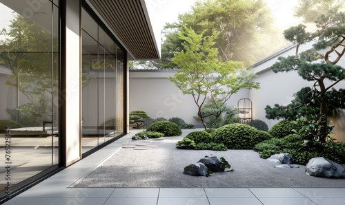 A minimalistic villa with very nice Japanese garden landscape © piai
