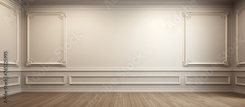 An illustration of a room showcasing a wooden floor paired with a clean white wall