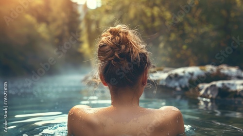 woman enjoying hot springs generative ai