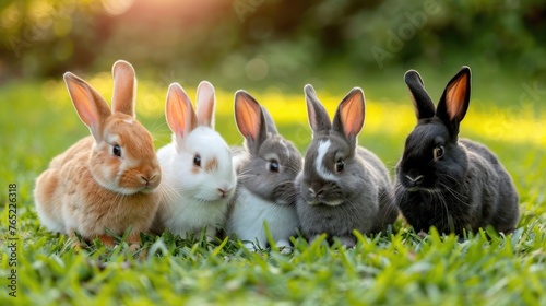 Colorful rabbits sitting in the sun photo