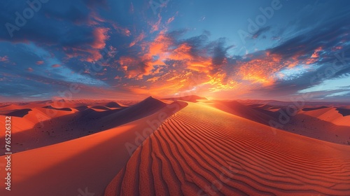 Travel through the natural landscape, witness the sunset over the desert plain
