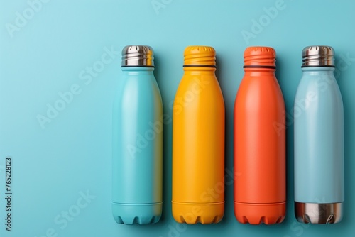 Eco-friendly stainless steel thermo bottle with light blue background