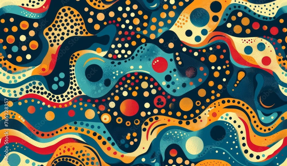 custom made wallpaper toronto digitalpattern with colorful boho shapes, their forms overlapping and transforming into abstract patterns of dots and circles Generative AI