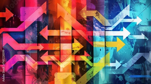 Dynamic Arrow Collage Symbolizing Complex Decision-Making Processes and Multiple Choices