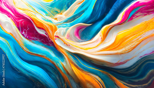 A colorful painting with a blue and yellow line. The painting is abstract and has a lot of gold and red colors& Abstract Colorful acril Background photo