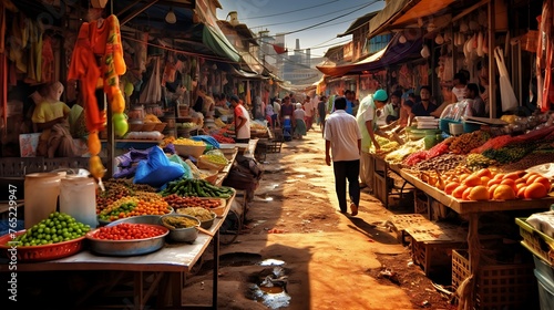 A Vibrant Market Square: Bustling Energy and Colorful Offerings photo