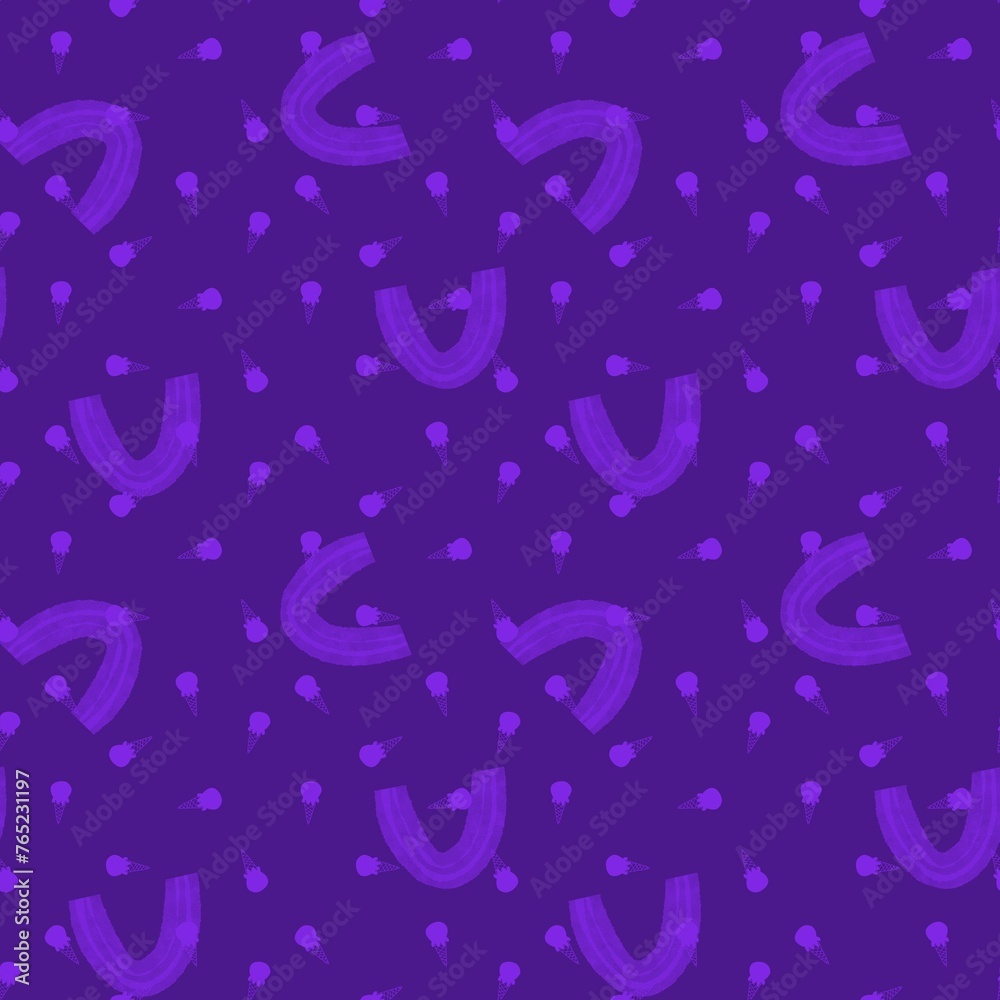 Cartoon watercolor paint seamless rainbow and ice cream pattern for wrapping and kids print and party accessories Cartoon watercolor paint seamless rainbow and ice cream pattern for wrapping and kids print and party accessories