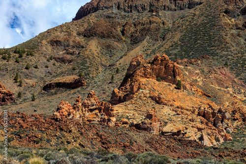 Teide national park landscape with red lava rocks , Tenerife, Canary islands, Spain photo