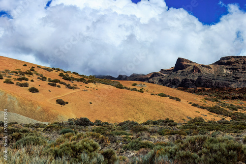 Teide national park beautiful landscape with fluffy clouds, Tenerife, Canary islands, Spain photo