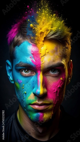 CMYK in action: Black background, bright paint