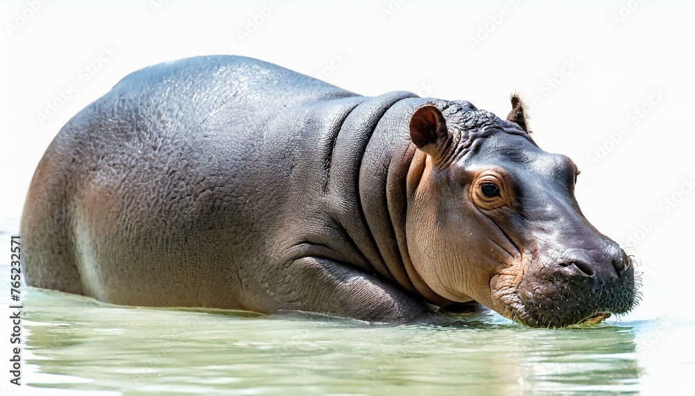 Hippo calf - Hippopotamus amphibius - full body shot half submerged in water Hippo calf - Hippopotamus amphibius - full body shot half submerged in water