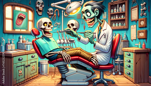 Zombie Dentist Performing Checkup in Creepy Clinic