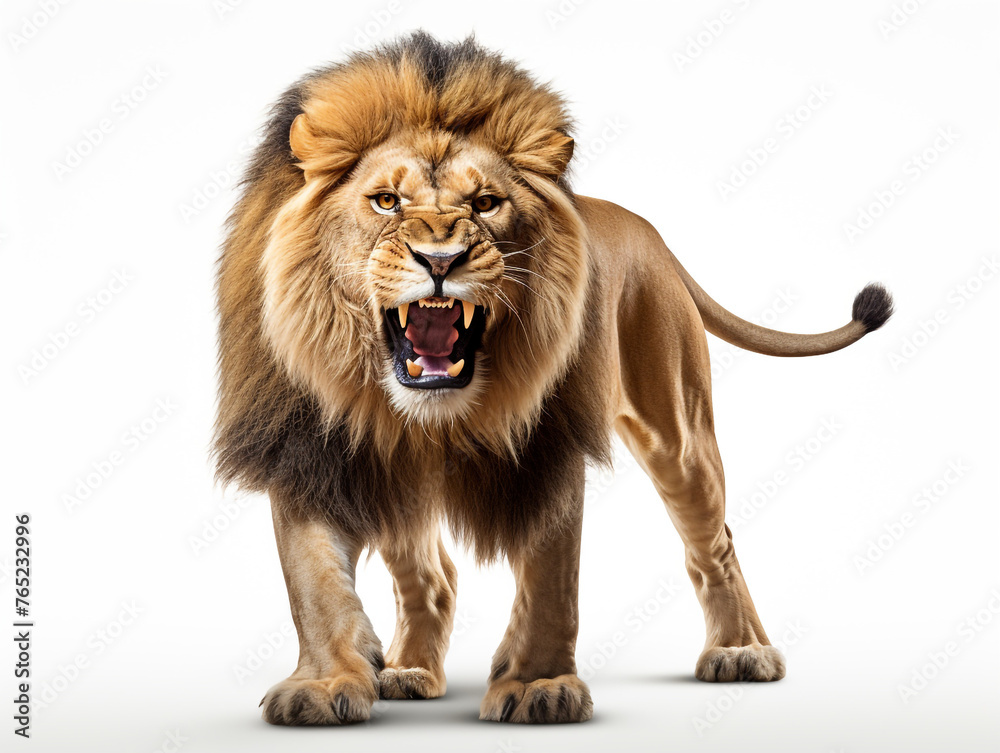 Obraz premium A majestic lion roaring isolated on white background cutout сreated with Generative Ai