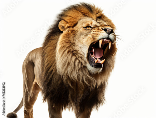 A majestic lion roaring isolated on white background cutout   reated with Generative Ai