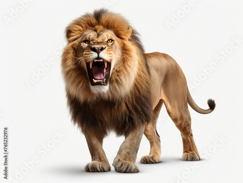 A majestic lion roaring isolated on white background cutout сreated with Generative Ai