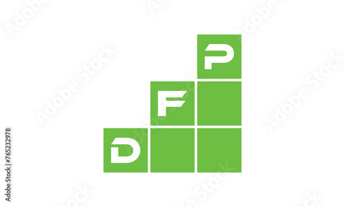 DFP initial letter financial logo design vector template. economics, growth, meter, range, profit, loan, graph, finance, benefits, economic, increase, arrow up, grade, grew up, topper, company, scale