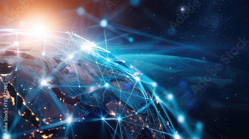 Unleashing Tomorrow's Connectivity: Futuristic Digital Earth Globe Global Communications Concept, Integration of Advanced Technologies for Seamless Global Connectivity and Collaboration 