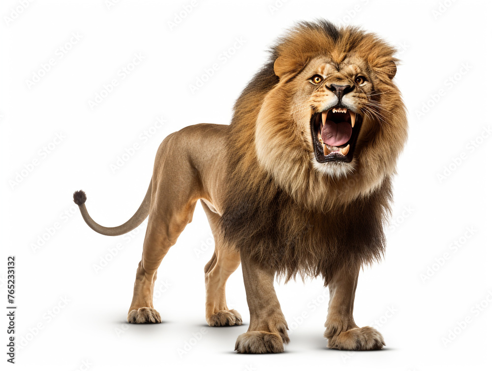 Obraz premium A majestic lion roaring isolated on white background cutout сreated with Generative Ai