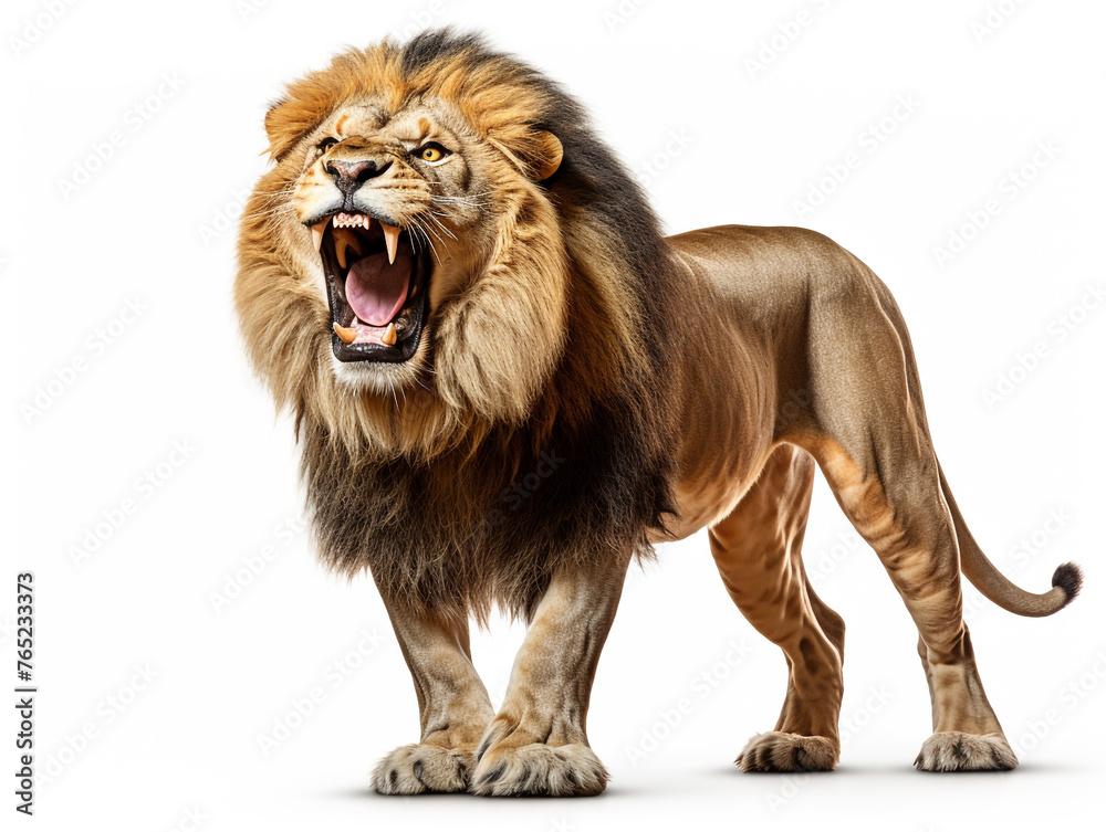 Obraz premium A majestic lion roaring isolated on white background cutout сreated with Generative Ai