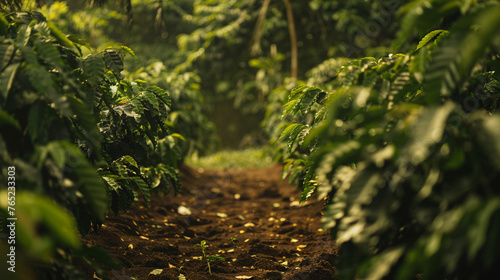 Coffee beans grow abundantly in the plantation. photo