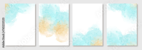 blank card with abstract yellow blue watercolor background
