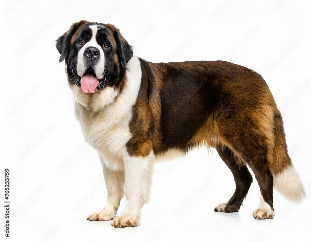 Saint St. Bernard dog - Canis lupus familiaris - a very large breed of domestic animal from the Western Alps in Italy and Switzerland, isolated on white background looking at camera full face and head Saint St. Bernard dog - Canis lupus familiaris - a very large breed of domestic animal from the Western Alps in Italy and Switzerland, isolated on white background looking at camera full face and head