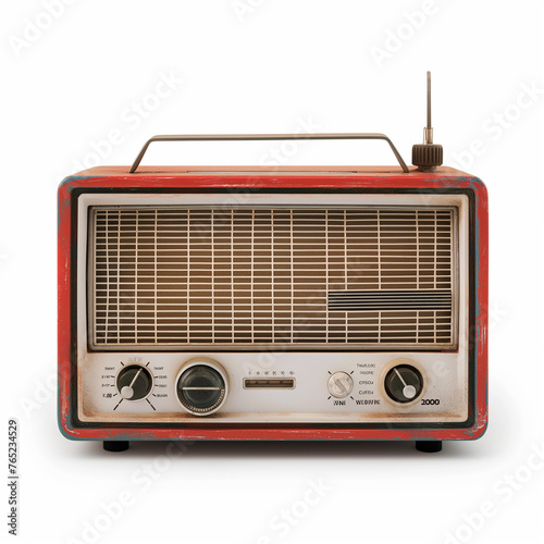Wood retro radio on a white background