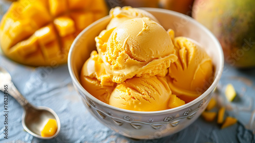 Tempting mango ice cream tub awaits indulgence.