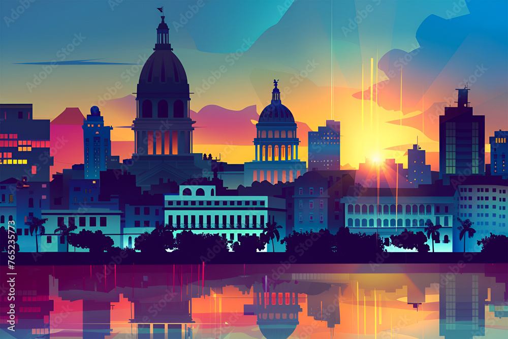 A flat vector illustration of Havana City Skyline. Capital of Cuba.