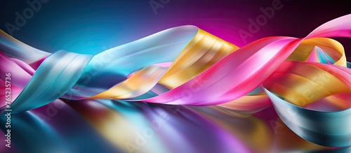 An image featuring a detailed view of a vibrant ribbon placed on a smooth black background