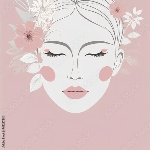 Abstract female face in one line. Woman face with flowers Surreal Line art female floral girl. Minimalism Abstract modern Continuous single line woman face portrait 