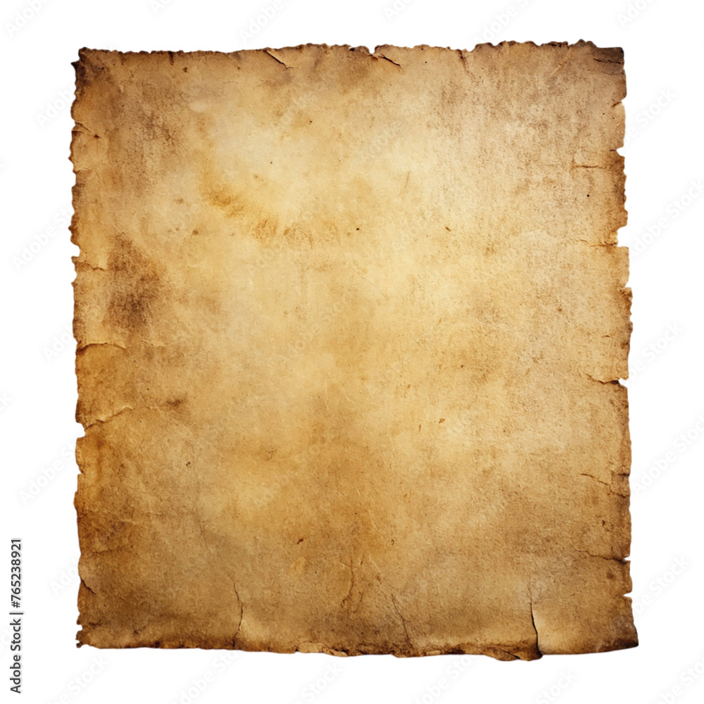 Old paper sheet isolated on transparent background. Crumpled paper texture.