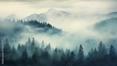 An ethereal scene of foggy trees forms a blurred background.       © Huzaifa