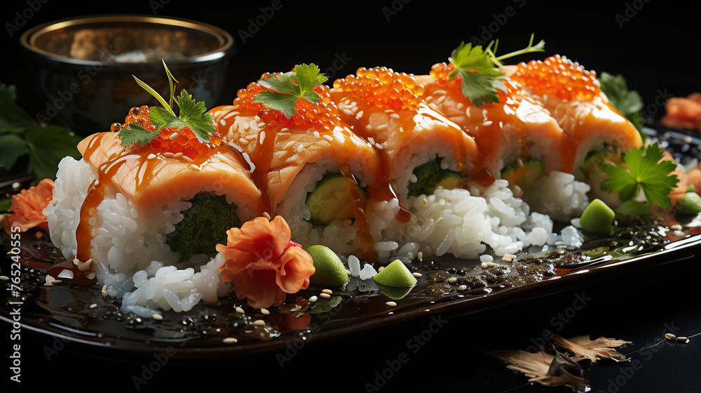 Sushi close-up in high quality. Generative AI Sushi close-up in high quality. Generative AI