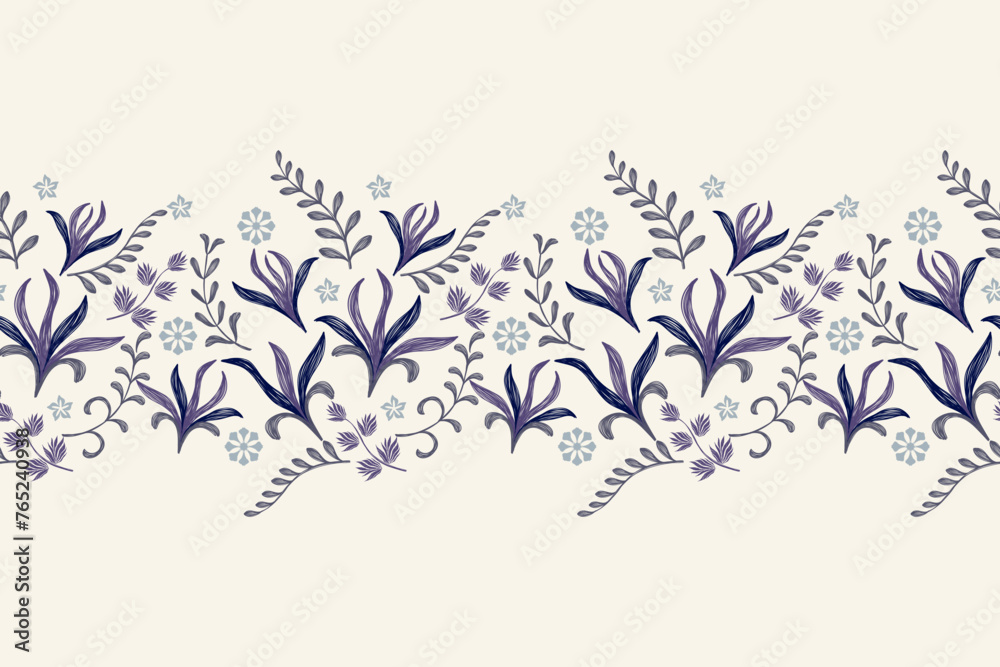 Vintage Floral border pattern seamless ethnic style paisley embroidery motifs. Traditional flower Ikat pattern seamless vector illustration design .