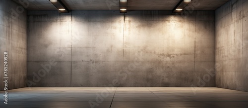 The cold atmosphere of an empty concrete room is enhanced by the grey concrete floor and walls. The sky is obscured by dark clouds outside © TheWaterMeloonProjec