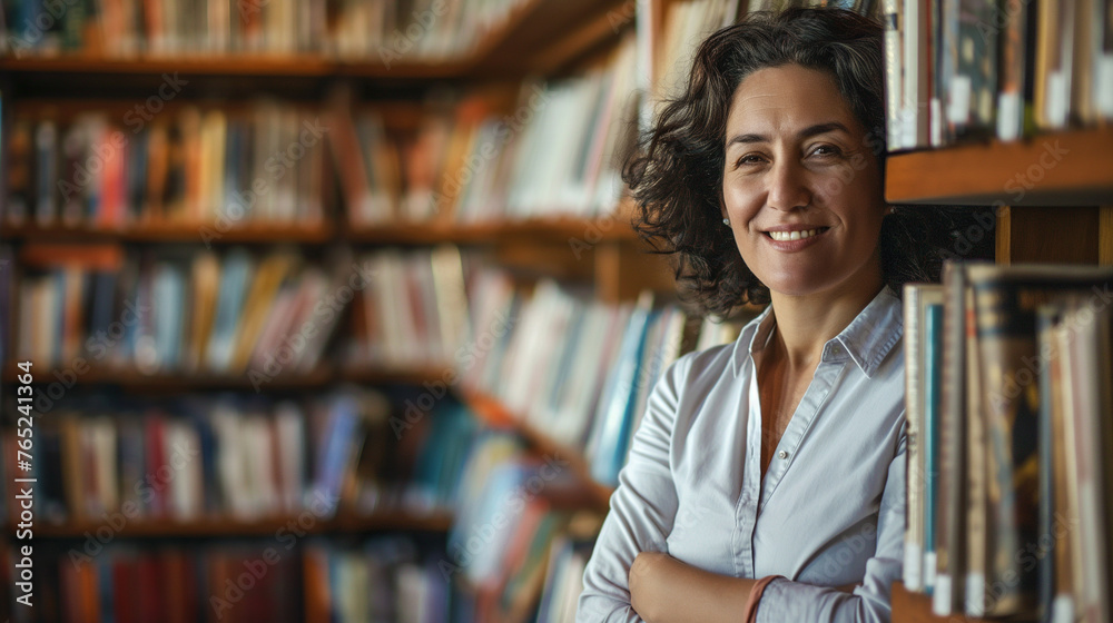 A bookstore owner leaning against a shelf filled with books, their smile welcoming readers to explore the world within pages, the soft afternoon light creating a cozy atmosphere, n A bookstore owner leaning against a shelf filled with books, their smile welcoming readers to explore the world within pages, the soft afternoon light creating a cozy atmosphere, n