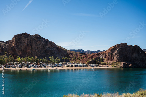 Картината върху платно Campgrounds and resorts along the Colorado River below the Parker Dam