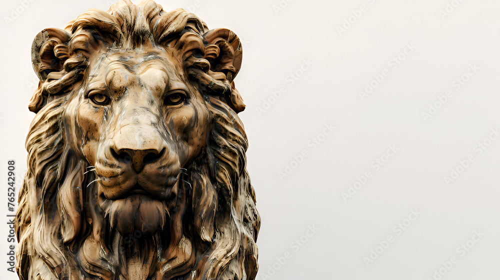 Statue of lion head on a white background, copy space Statue of lion head on a white background, copy space