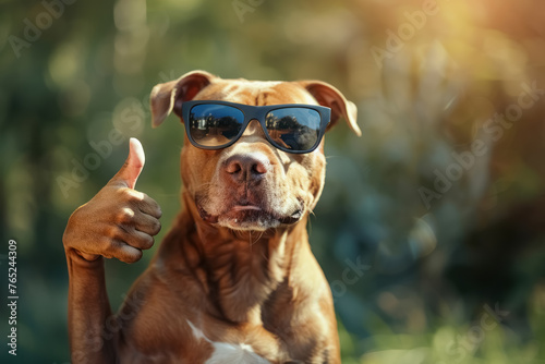 cool dog giving thumbs up, summer vibes