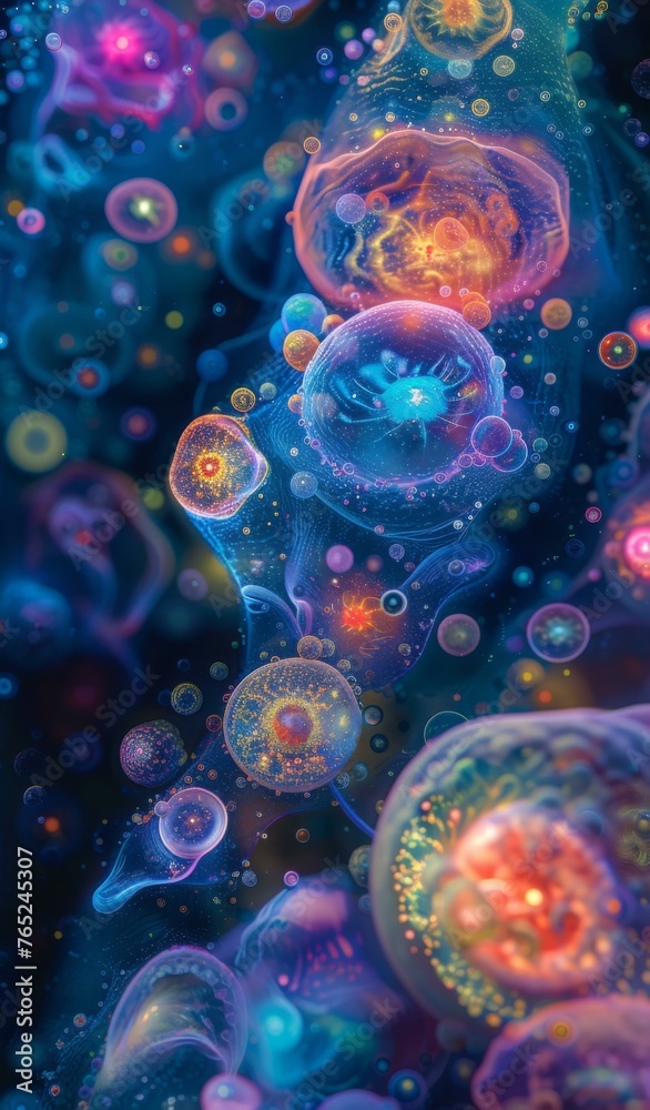 A close up of a colorful jellyfish in the water. Generative AI.