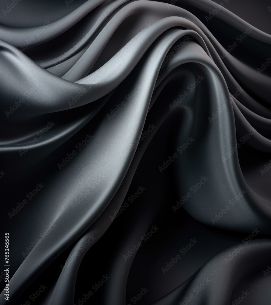 Obraz premium A close up of a black silk fabric with some folds. Generative AI.