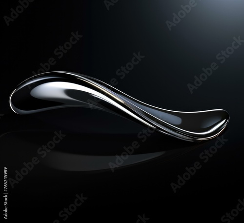 A curved silver object on a black background with some light shining through it. Generative AI.