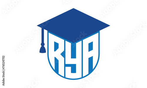 RYA initial letter academic logo design vector template. school college logo, university logo, graduation cap logo, institute logo, educational logo, library logo, teaching logo, book shop, varsity photo