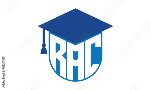 RAC initial letter academic logo design vector template. school college logo, university logo, graduation cap logo, institute logo, educational logo, library logo, teaching logo, book shop, varsity